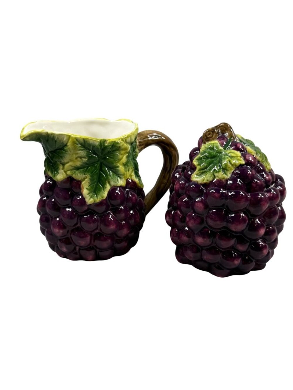 Grape-Themed Ceramic Pitcher Sugar Bowl Set Kitchen Decor Vintage 2 Piece Set KK